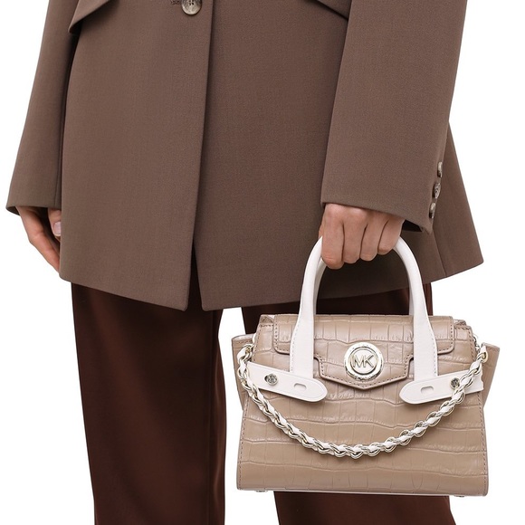 MICHAEL KORS Carmen Extra-Small Two-Tone Crocodile-Embossed Leather Satchel - Picture 2 of 9